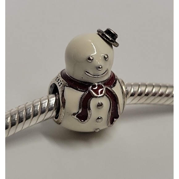 Pandora Sterling Bead Charm 925 Silver Enamel  Happy Snowman Winter 791406ENMXAu - Picture 1 of 4